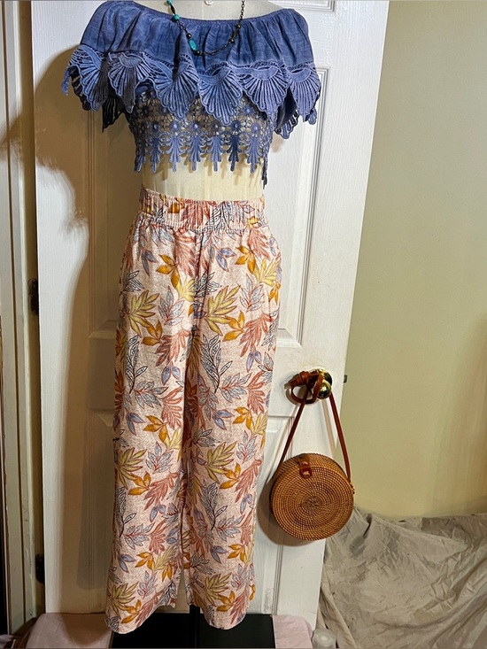 Nicole Miller Pants - Nicole Miller Wms Linen Floral Tropical Resort Vacay High Rise Wide Leg Pants S